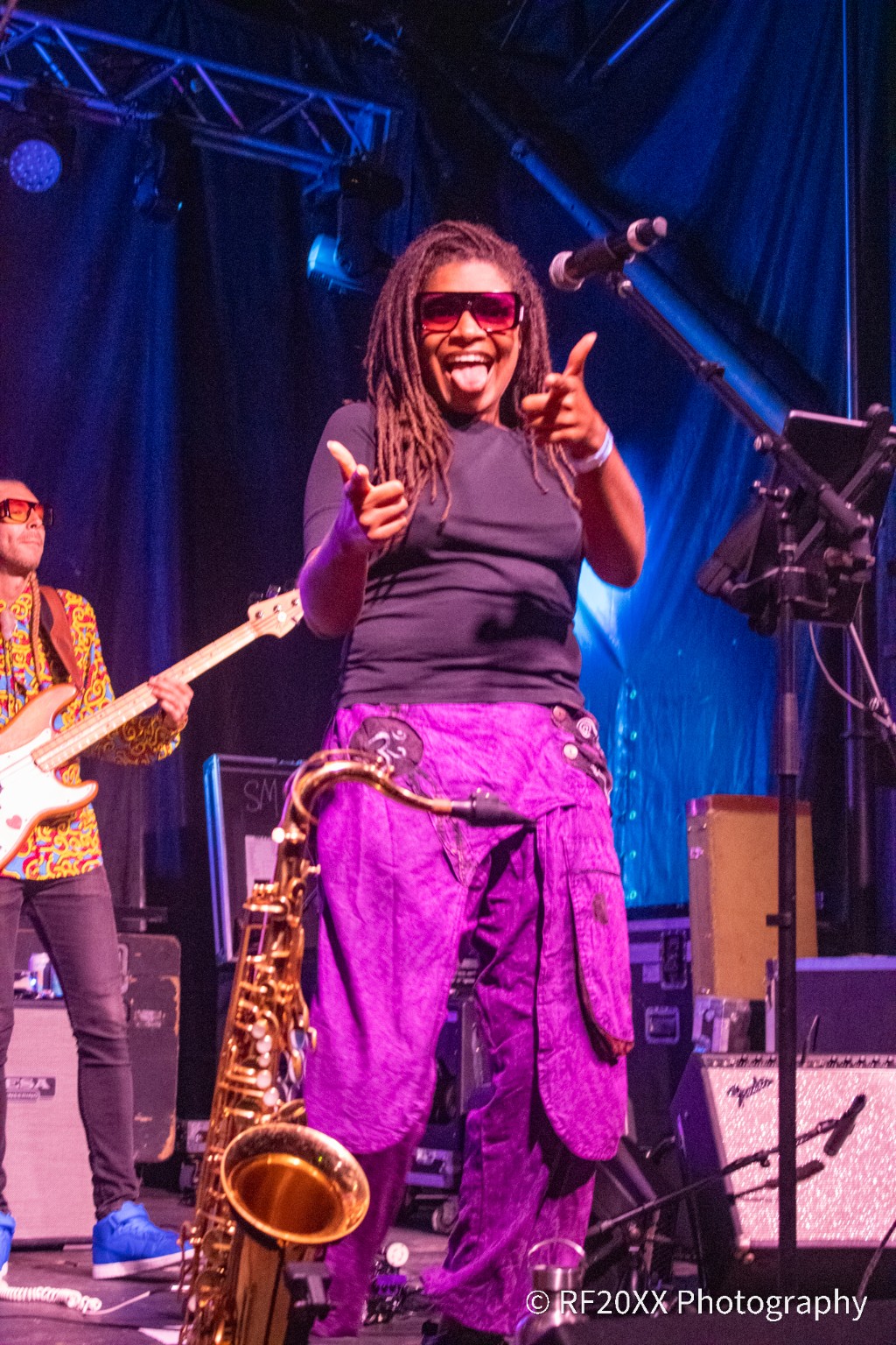 Debrissa onstage with her tenor saxophone